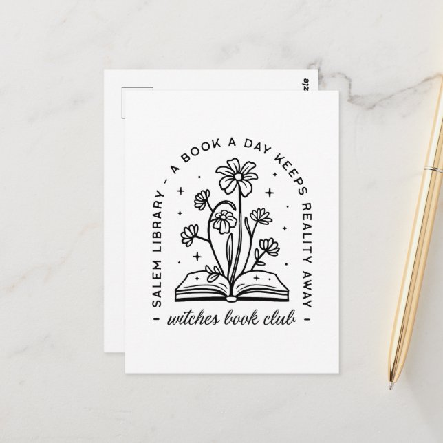 Book lover club witch girls reading squad postcard (Front/Back In Situ)