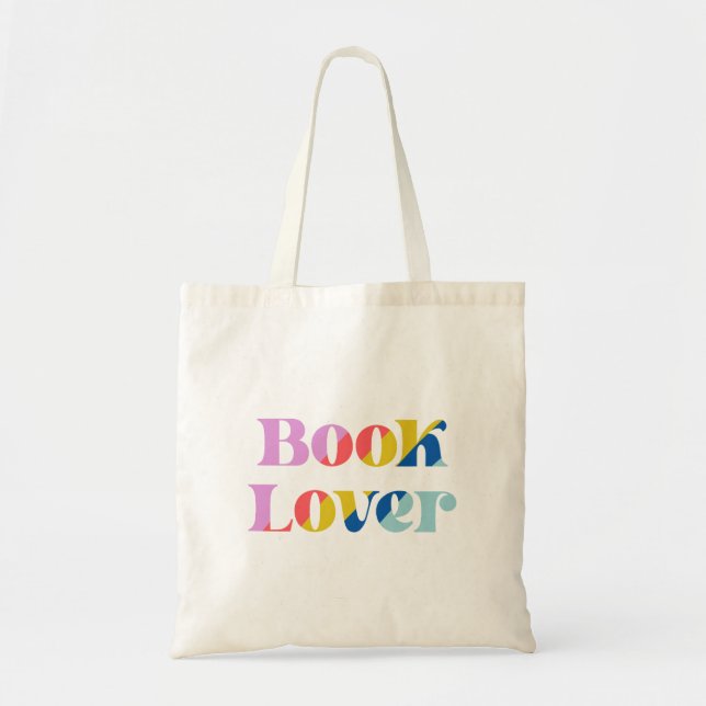 Book lover colourful retro typography trendy tote bag (Front)