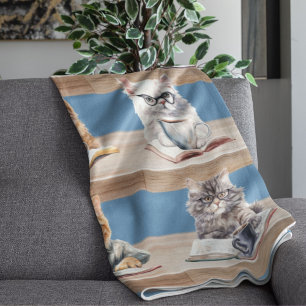 book lover cozy reading blanket cat library