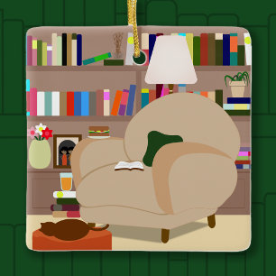Book Lover Day And Night Reading And Writing Nook Ceramic Ornament
