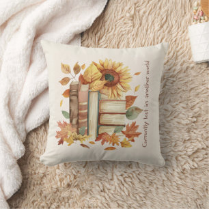 Book Lover Decorative Throw Pillow with Sunflowers