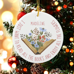 Book Lover Floral Books Reading Ceramic Tree Decoration