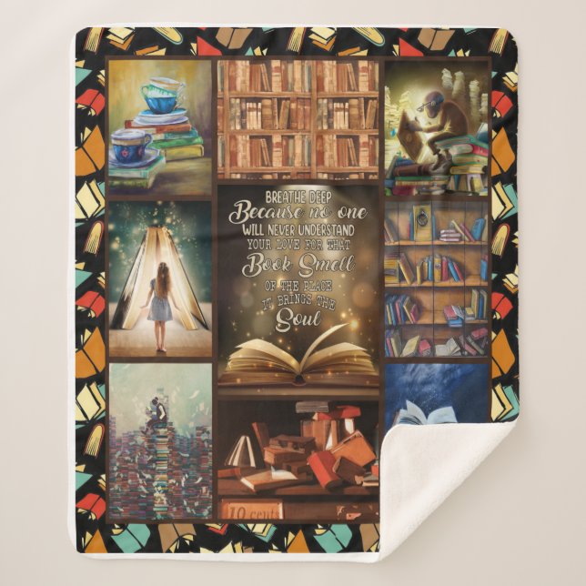 Book Lover Gift, Book Worm, I Love Reading Book Sherpa Blanket (Front)