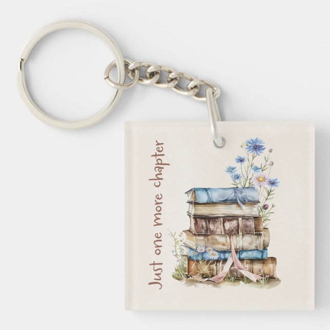 Book Lover Gift with Floral Book Stack Key Ring (Front)