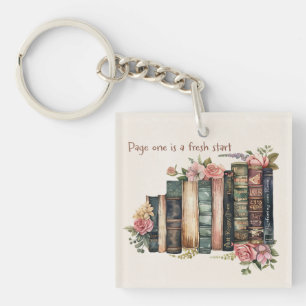 Book Lover Gift with Soft Floral Design Key Ring