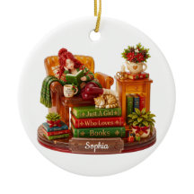 Book Lover Girl Cosy 3D Custom Name Ornament