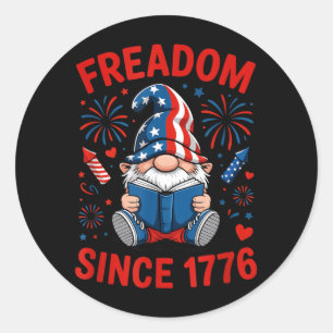 Book Lover Gnome American Patriotic Freadom Classic Round Sticker