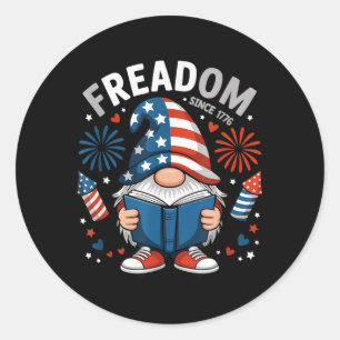 Book Lover Gnome Patriotic American Flag Cute Classic Round Sticker