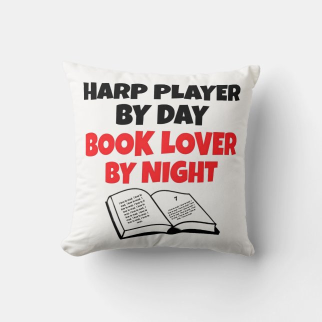 Book Lover Harp Player Cushion (Front)