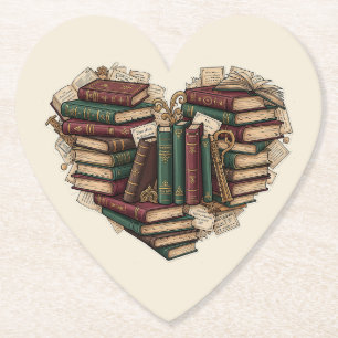 Book Lover Heart Paper Coaster