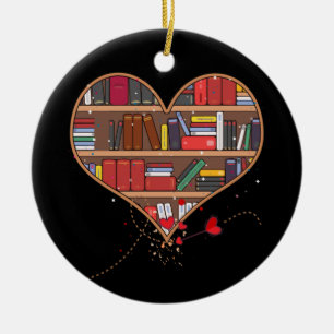 Book Lover Heart Shape Club Librarian Bookworm Ceramic Tree Decoration