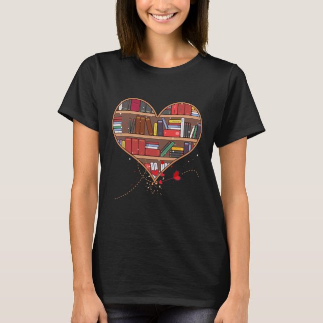 Book Lover Heart Shape Club Librarian Bookworm T-Shirt (Front)