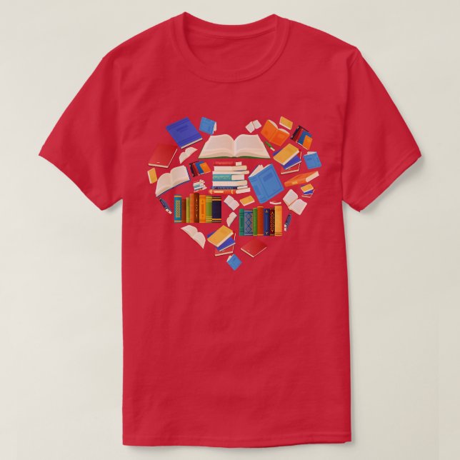 Book Lover Heart Shape Reading Club Librarian Book T-Shirt (Design Front)