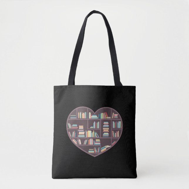 Book Lover Heart Shape Reading Club Librarian Book Tote Bag (Front)