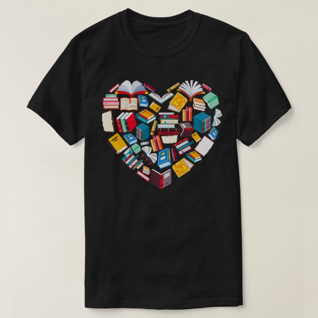 Book Lover Heart Shape reading club Librarian Libr T-Shirt (Design Front)