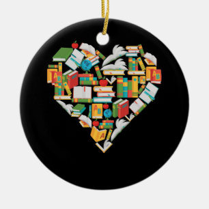 Book Lover Heart Shape reading Librarian Library Ceramic Tree Decoration