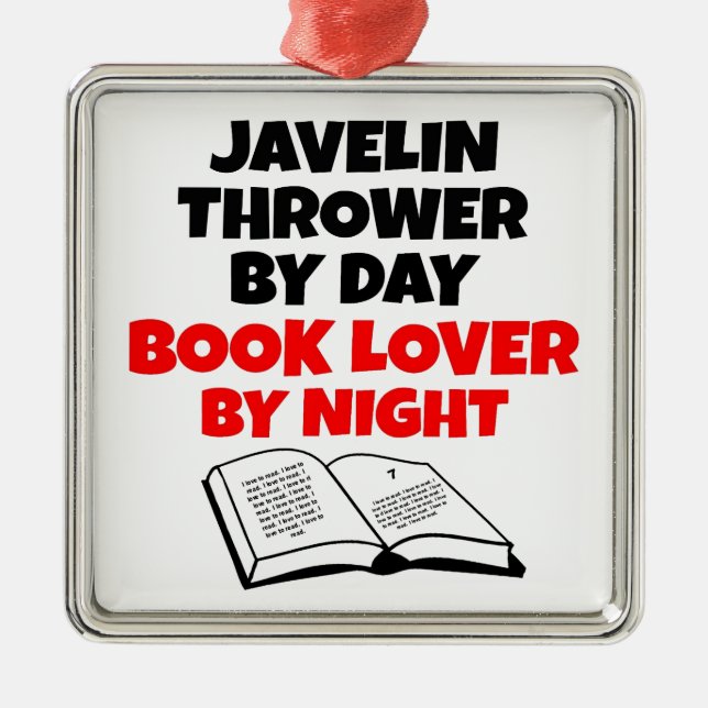Book Lover Javelin Thrower Metal Tree Decoration (Front)