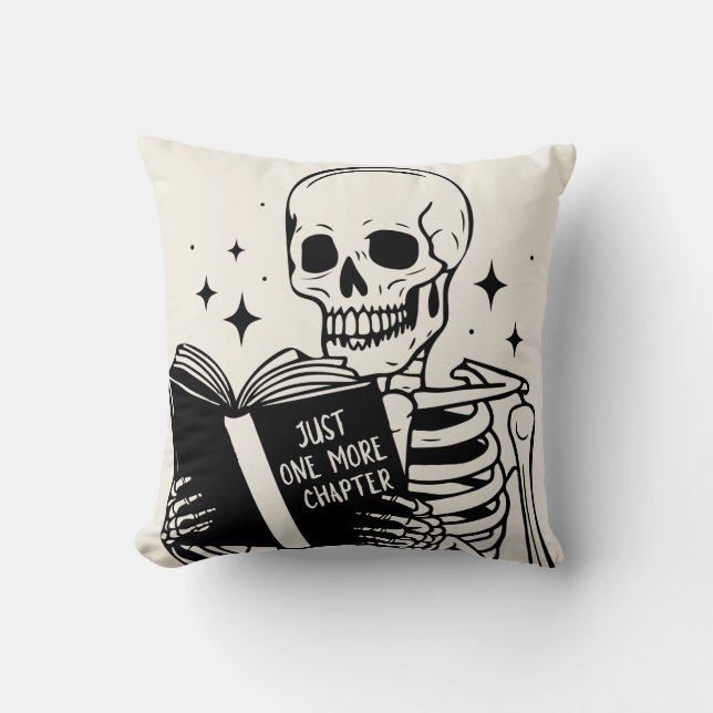 Book Lover Just One More Chapter Skeleton Cushion (Front)