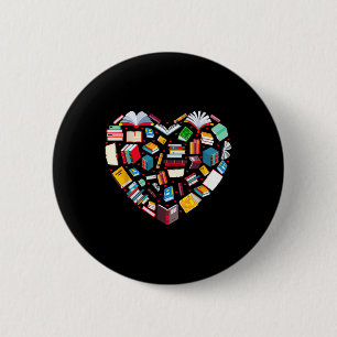 Book Lover Librarian Teacher Bookish Books Heart V 6 Cm Round Badge