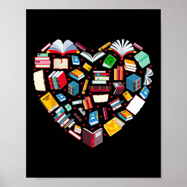 Book Lover Librarian Teacher Bookish Books Heart V Poster (Front)