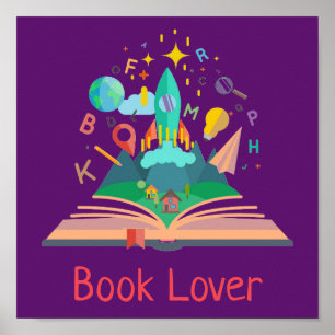 Book Lover library rocket ship Poster