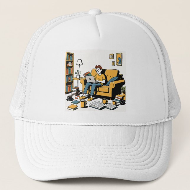 Book Lover on the Couch Trucker Hat (Front)
