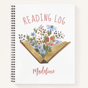 Book Lover Open Book With Flowers Reading Log