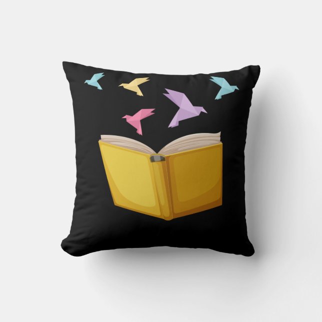 Book Lover Origami Bookworm Literature Reader Cushion (Front)