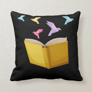 Book Lover Origami Bookworm Literature Reader Cushion