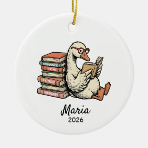 Book Lover present, book lover goose Ceramic Tree Decoration