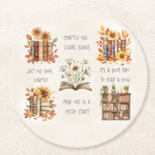Book Lover Quote Collage Round Paper Coaster