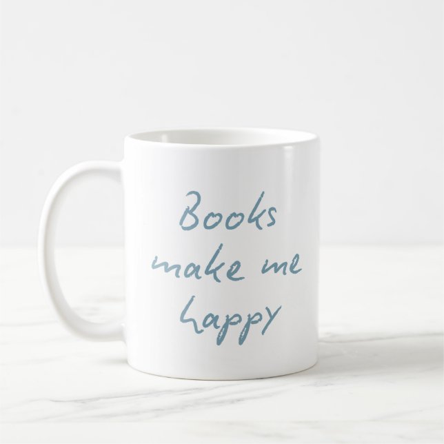 Book Lover Quote Handwritten Blue Script  Coffee Mug (Left)