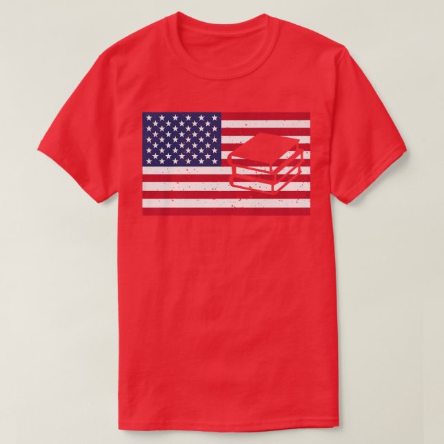 Book Lover Reading Librarian American US Flag 4th  T-Shirt (Design Front)