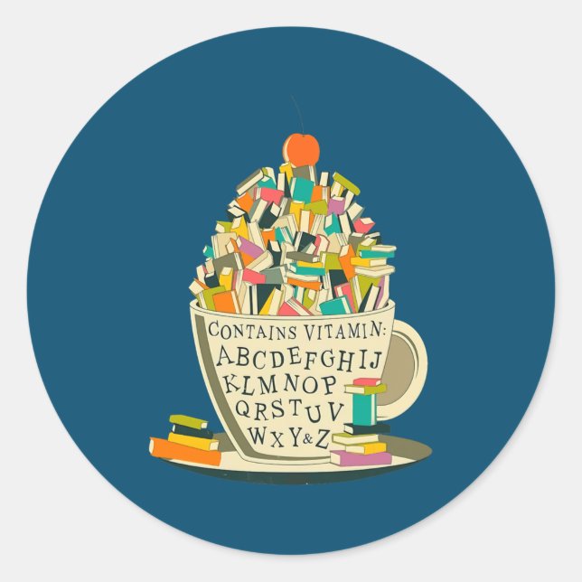 Book Lover Reading Mug Cute Teacher Librarian  Classic Round Sticker (Front)