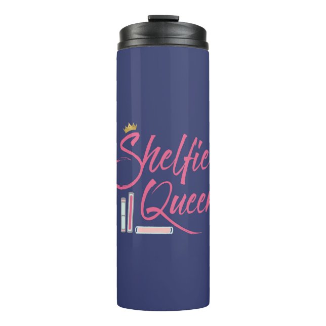 Book Lover Shelfie Queen Blue and Pink Thermal Tumbler (Front)