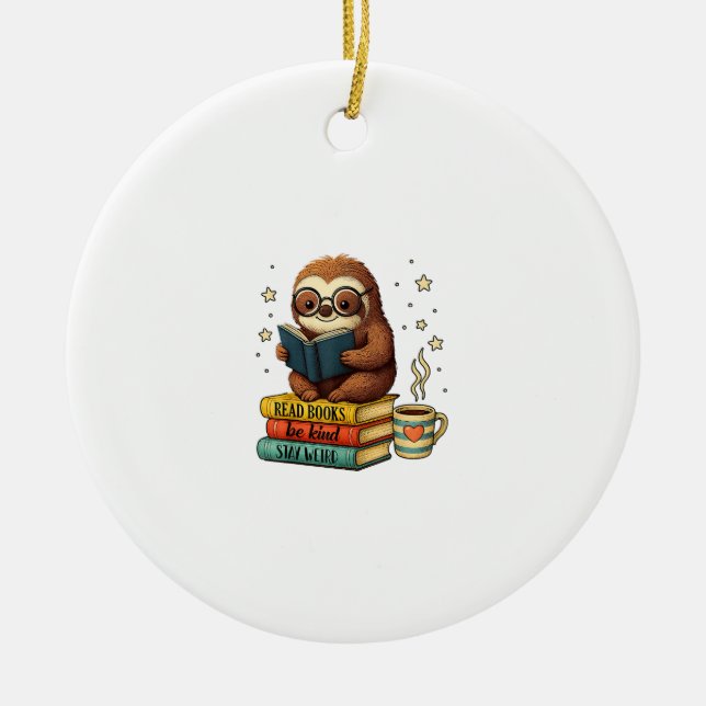 Book Lover Sloth Reading Bookish Library Read Book Ceramic Tree Decoration (Front)