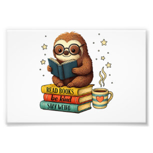 Book Lover Sloth Reading Bookish Library Read Book Photo Print