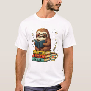 Book Lover Sloth Reading Bookish Library Read Book T-Shirt