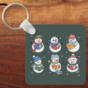 Book Lover Snowman Reading Gift Teacher Winter Key Ring