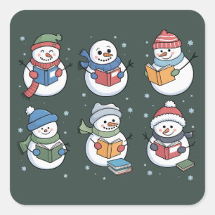 Book Lover Snowman Reading Gift Teacher Winter Square Sticker