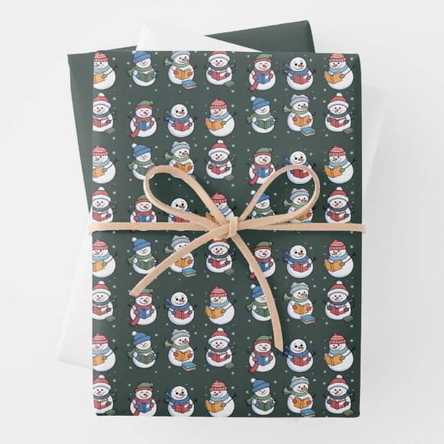 Book Lover Snowman Reading Gift Teacher Winter  Wrapping Paper Sheet (In situ)