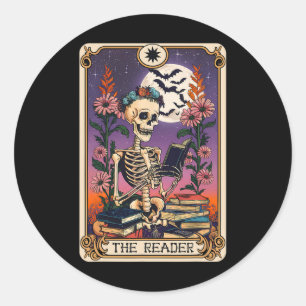 Book Lover Tarot Card The Reader Mystic Funny Skel Classic Round Sticker