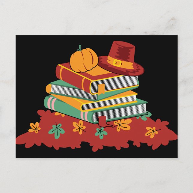 Book Lover Thanksgiving Pumpkin Leaves Holiday Postcard (Front)