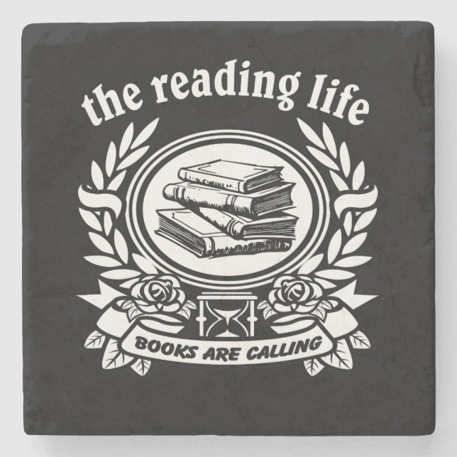 Book Lover The Reading Life Black Modern Stone Coaster (Front)