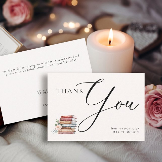 Book Lover Theme Bookish Literary Bridal Shower Thank You Card (bridal shower thank you card new chapter theme book lover bookish literary bookworm floral roses)