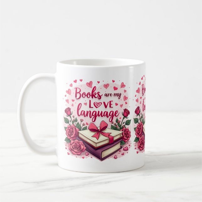 Book Lover Valentine Romantic Reading Aesthetic Coffee Mug (Left)