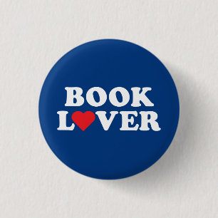 Book Lover White Text with Red Heart Icon 3 Cm Round Badge