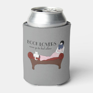 Book Lovers Art Deco Woman and Cat Can Cooler