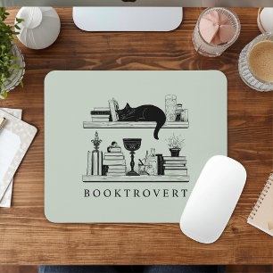 Book Lover's Black Cat Booktrovert Mouse Mat