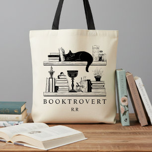 Book Lover's Booktrovert Monogram Tote Bag